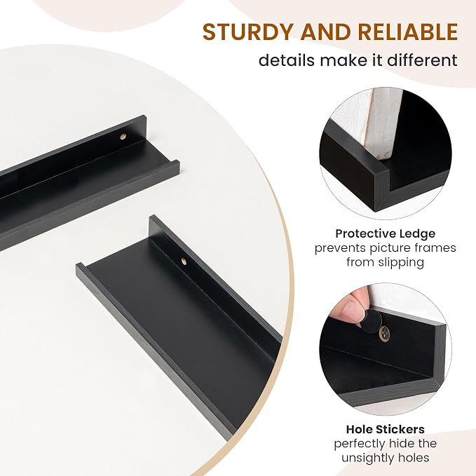 Picture Ledge Shelf, Floating Shelves for Wall Decor, Black, Set of 6, 36'' - Image 4