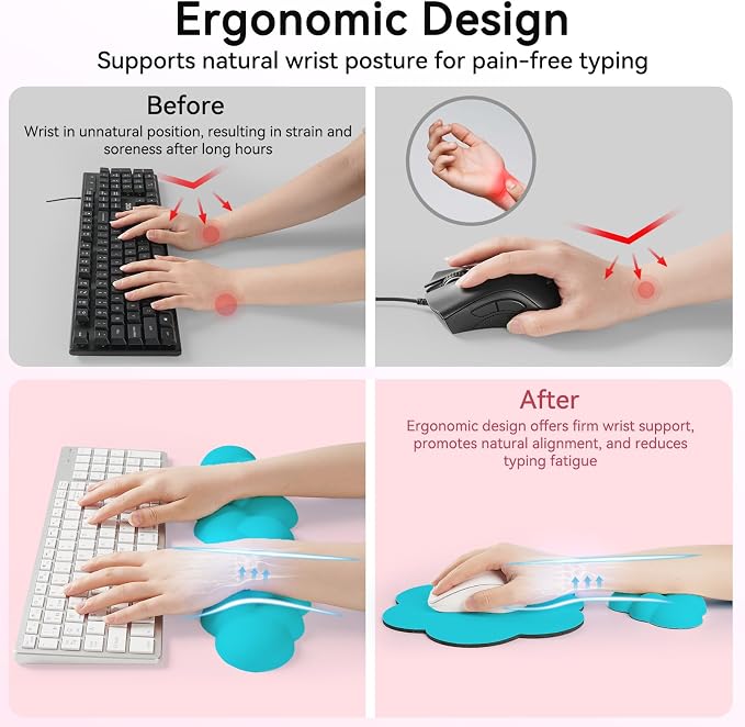 Sushret Cloud Wrist Rest for Computer Keyboard and Mouse Pad Set,Scuba Blue | Memory Foam, Leather, 4-in-1 Cloud Keyboard Wrist Rest Set with Ergonomic Support for Arm and Palm Cushion, Gaming/Work Setup - Image 4