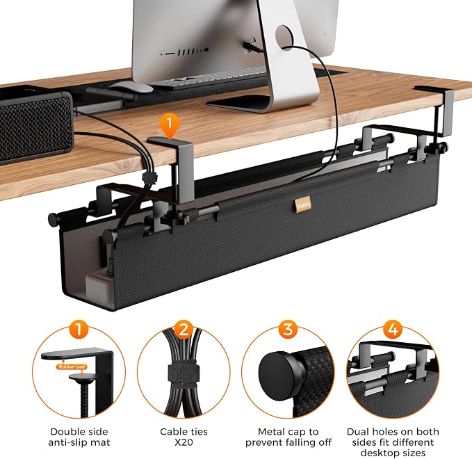 No Drill Thickened Under Desk Cable Management Tray,38.5In,Black - Image 6