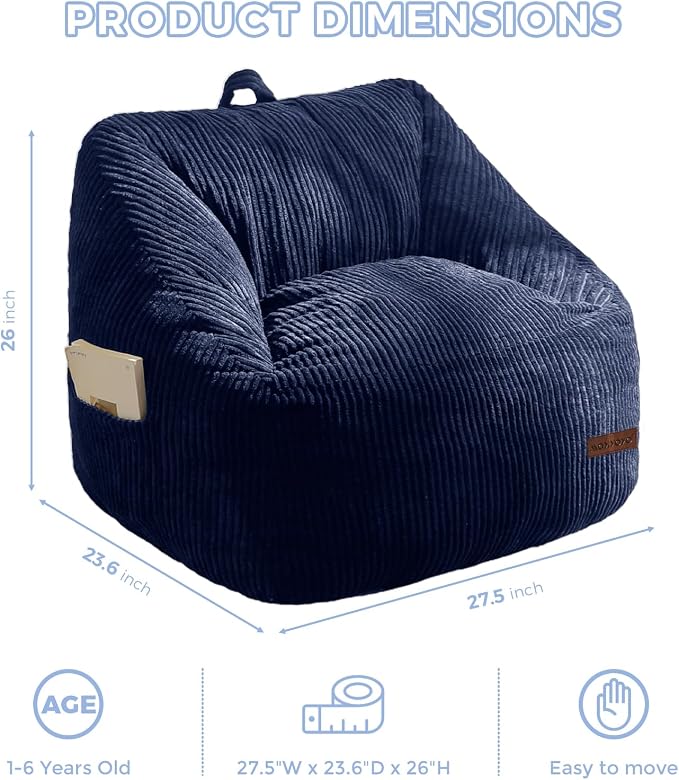 MAXYOYO Kids Bean Bag Chair, Convenient Bean Bag Sofa with Handle | Comfy Toddler Chair for Boys and Girls, Accent Sofa Chair with Pocket for Gaming Reading, Navy - Image 2