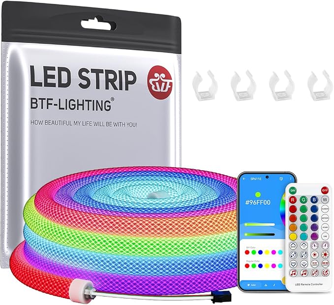 BTF-LIGHTING 6.5FT WS2812B IC RGB Addressable Neon Rope Strip Kit IP67 DC5V by BTF-LIGHTING