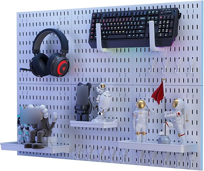 Gaming Pinboard, Desk Wall Organizer,Modular Wall Shelving For Gaming Rooms,White Plastic Desk Mounting Board,No-Drill Storage Rack For Gaming Rooms,Kitchens(35.4x23.6in) by Unknown