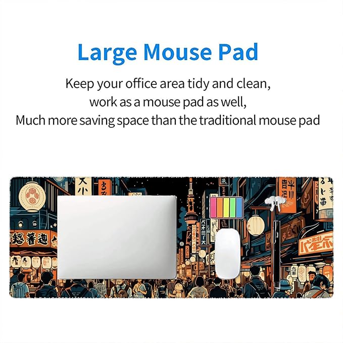 Japanese Street Desk Pad Mouse Pad Anime Tokyo Night Market XL Mouse Pad Large Mousepad Extended Laptop Keyboard Mat Gaming Desk Pad Mouse Mat Office Computer Keyboard Laptop Home 31.5"x11.8" - Image 7