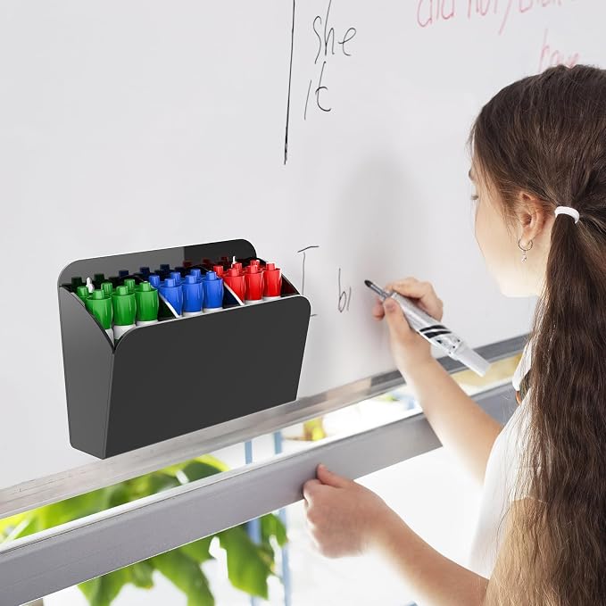 Dry Erase Marker Holder with 3 Compartments, Wall Mounted Magnetic Marker Organizer for Whiteboard, Fridge, Locker, Pen Holder, Acrylic Pencil Holder, Black - Image 5