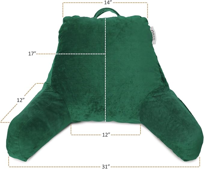 Nestl Reading Pillow with Portable Laptop Lap Desk - Shredded Memory Foam Back Support Pillow for Sitting Up in Bed and Couch Rest Pillows with Arms, Bed Tray Table with Foldable Legs, Dark Green - Image 2