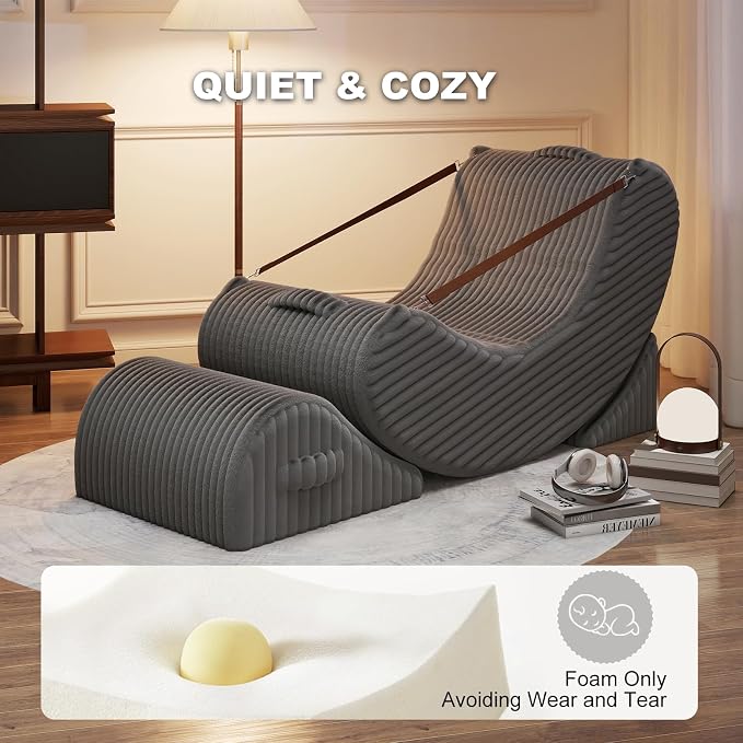 Quiet Rocking Chair, 3-in-1 Adjustable Boneless Floor Recliner for Adults | Zero Gravity Comfort as a Rocker, Chaise Lounger or Floor Seat, with Faux Fur Washable Cover for Reading, Nursing or Gaming - Image 6