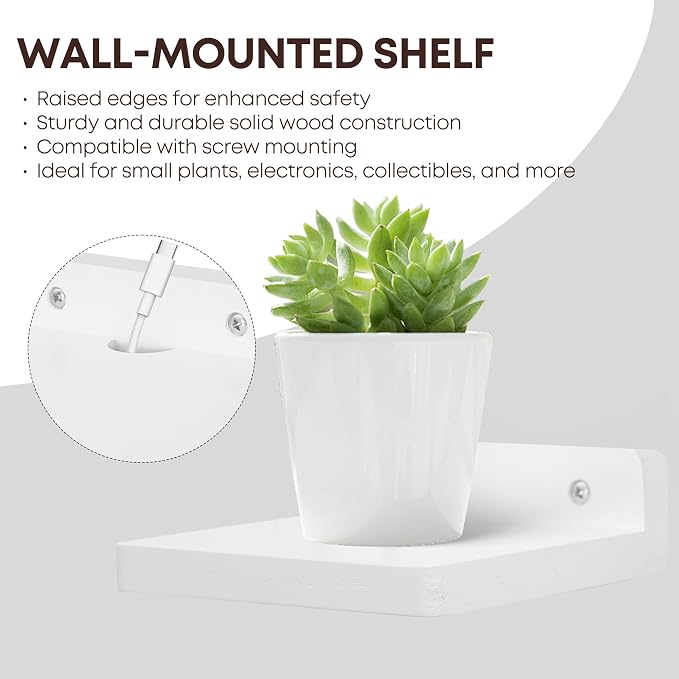 Small Floating Shelf for Wall,5 Inch Wooden Wall Shelf Set of 2,Mini Speaker, Baby Monitor,Cameras，Figurines Display Stand, for Bedroom, Gaming Room, Living Room, Bathroom, Office(White) - Image 4