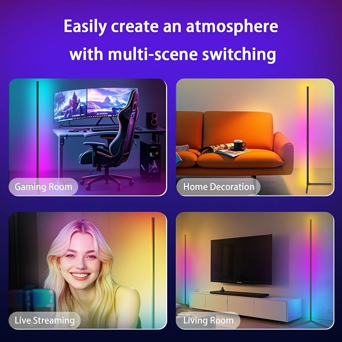 Tyute Corner Floor Lamp 2 Pack, LED Lamps with Remote, RGB Standing Lamp, LED Light Stick, Music Sync Dimmable Color Changing Ambient Light Bar for Bedroom, Living Room, Gaming Room, Party, Dorm - Image 9