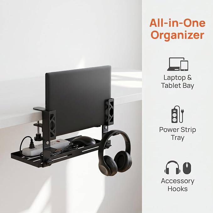 Loscarol Adjustable Under Desk Laptop Holder with Cable Management Tray - Image 6