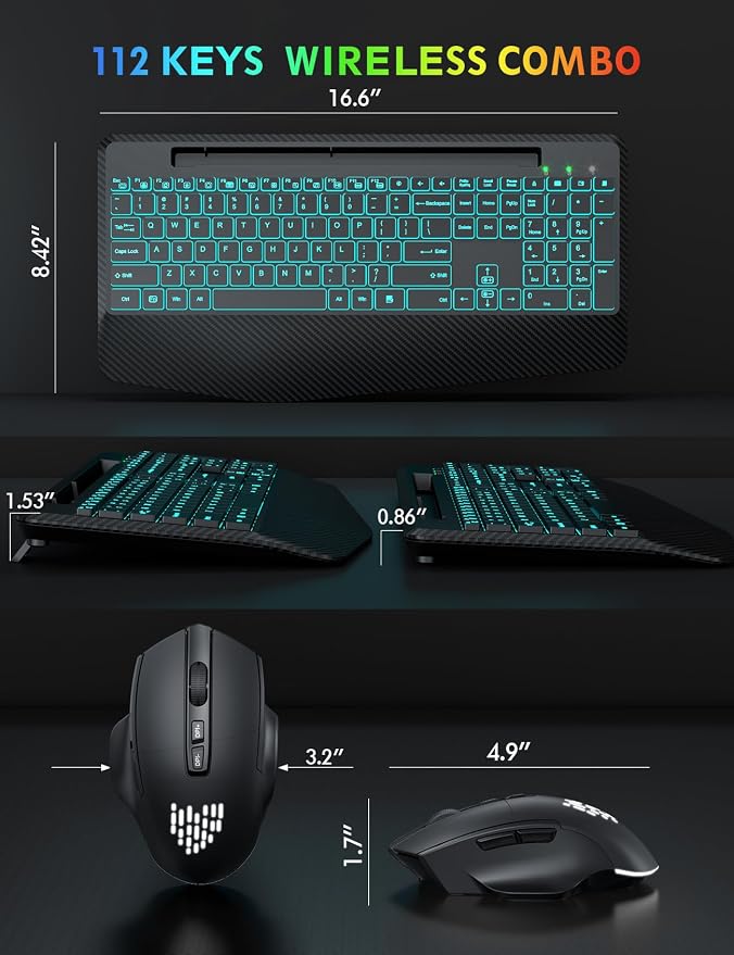 SABLUTE Wireless Keyboard and Mouse Combo, Backlit Scissor Keys, Wrist Rest - Image 8