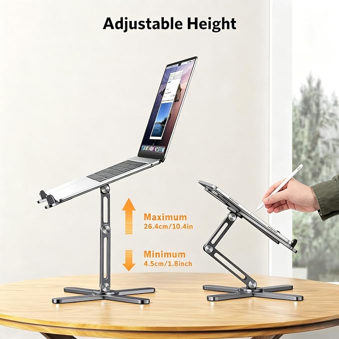 OMOTON LA10 360° Rotating Laptop Stand Riser Foldable for Desk, Space Grey | Aluminium Aolly, Tool-free Adjustable Height Angles, Collaborative Work, Easy Storage, Fits 11"-17" MacBook Pro/Air, Dell, HP - Image 7