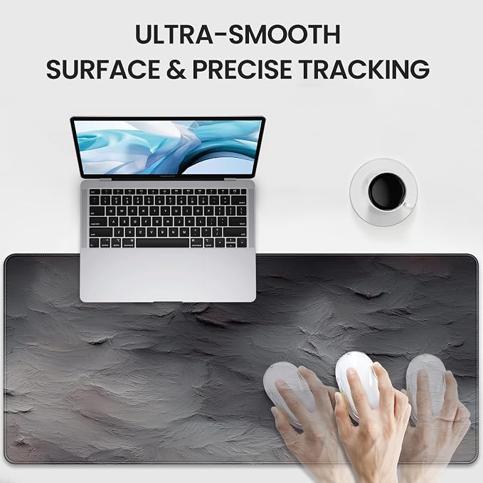 XXL Gray Mouse Pad with a Cement Wall Texture Design, 35.4 x 15.7 inches, Non-Slip Rubber Base, and Waterproof Microfiber Cloth Surface, Suitable for Home Office and Work environments. - Image 4