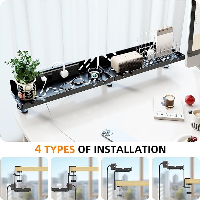 Extended Metal Under Desk Cable Management Tray with Power Outlet - Image 5