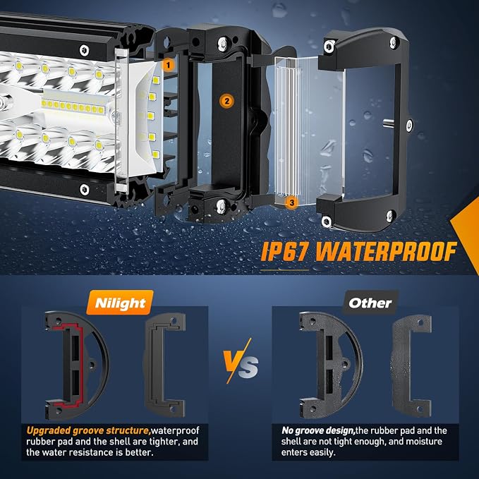 Nilight Side Shooter LED Light Bar Set 12 Inch Triple Row Spot Flood Combo Lights 2PCS 4.3Inch Pods with 5Pin Rocker Switch Wiring Harness Kit for Off-Road Truck ATV UTV Boat - Image 5