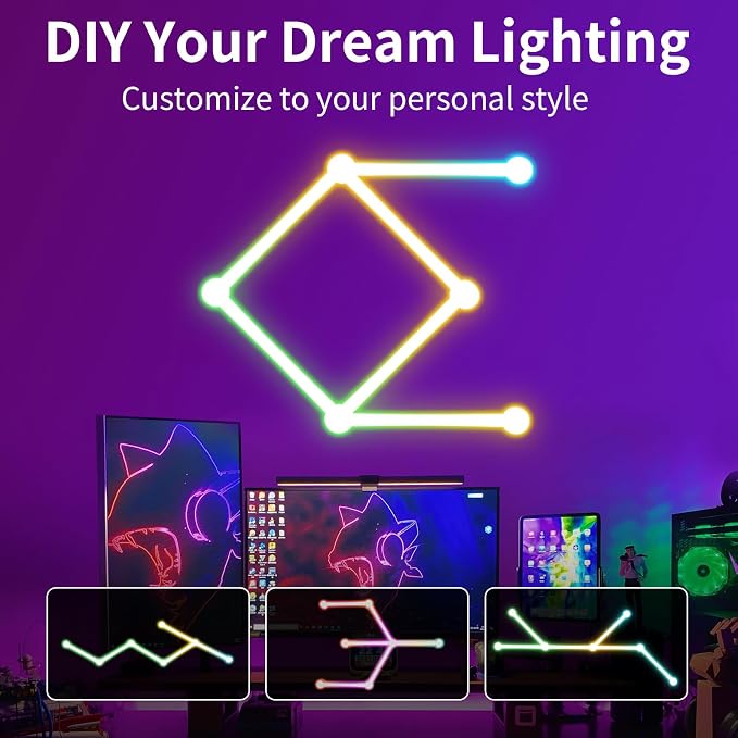 Smart Wall Light Lines, WiFi RGB LED Light Bars, 16M+ Color Dimmable Music Sync DIY Home Decor Light Bars for Gaming Party Streaming Lovers, Work with Alexa & Google Assistant (6 Lines,White) - Image 7