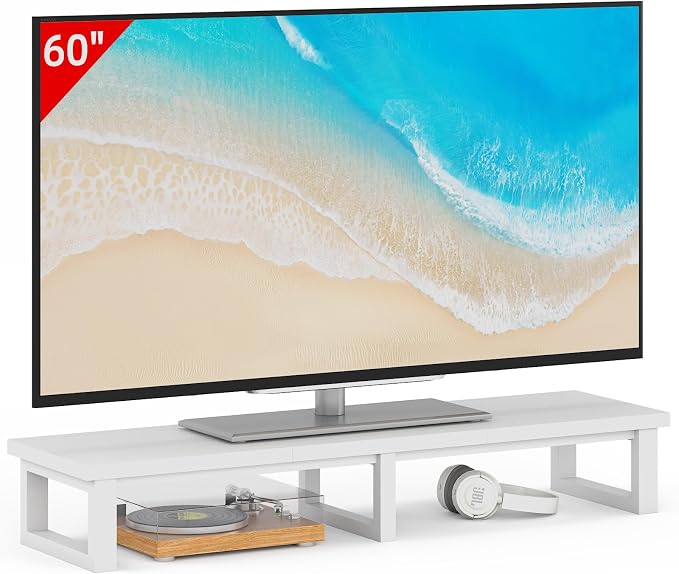 YAOHUOO 45" Large TV Riser for 32-60 inch TV, TV Riser Stand Shelf,White | Steel Legs,Tabletop TV Stand Riser for Home Office,Fit TV/Monitor/Laptop/Soundbar,7.1"Height,Holds up to 120lbs by YAOHUOO