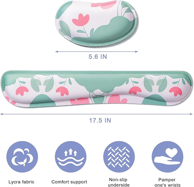 Keyboard Wrist Rest,Ergonomic Wrist Support for Keyboard,Flowers Style | Computer Wrist Rest,Superfine Fabric and Gel Memory Foam Wrist Pad,Easy Typing&Pain Relief,Suitable for Office,Family - Image 2