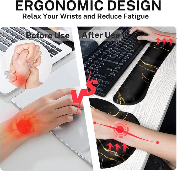 Britimes Ergonomic Mouse Pad Set with Wrist Rest, Black Gold Marble - Image 5