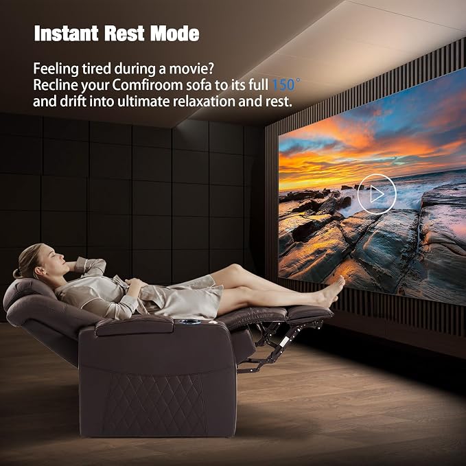 comfiroom Top-Grain Leather Home Theater Seating, Dual-Motor Power Recliner - Image 3