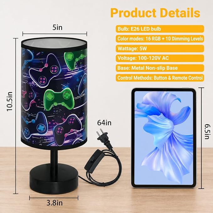 Small Table Lamp for Bedroom, Gamepad Desk Lamps 16 Color Flashing Changing Adjustable Color Bedside Lamps Night Light for Kids, LED Gaming Lamp with Remote Controller Boys Man Cave Decor (Gamepad) - Image 6
