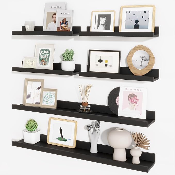 Picture Ledge Shelf, Floating Shelves for Wall Decor, Black, Set of 6, 30'' by Axeman