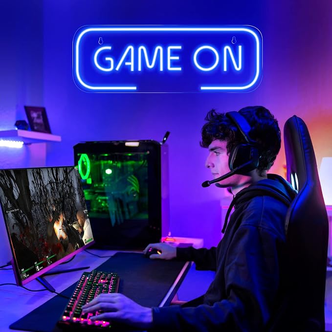 Kavaas Gaming Neon Sign, Game On Neon Sign for Game Room Decor - LED Game Neon Sign for Teen Boy Room Decor, Gamer Wall Decor - Best Gamer Gifts for Boys, Kids (Blue) - Image 5