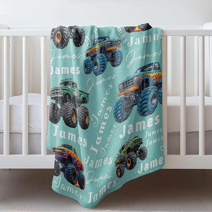 Ship Next Day, Personalized Truck Blanket - Printed in USA, Custom Name Blankets for Kids with Big Off Road Auto Vehicle Graphic, Home Bedding Decor, Fun Birthday Gift for Boys&Girls Women Man - Image 9