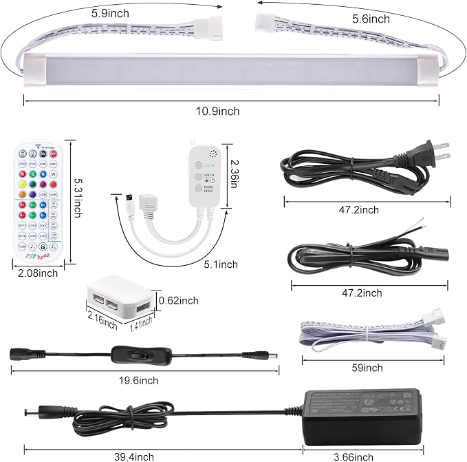 LABOREDUCER RGB Under Cabinet Lights,6 Pack Plug in or Hardwired Linkable RGB LED Closet Light with Remote and APP Control,24V Under Cabinet Lighting for Kitchen Closet Counter 18W(RGB+Cool White - Image 2