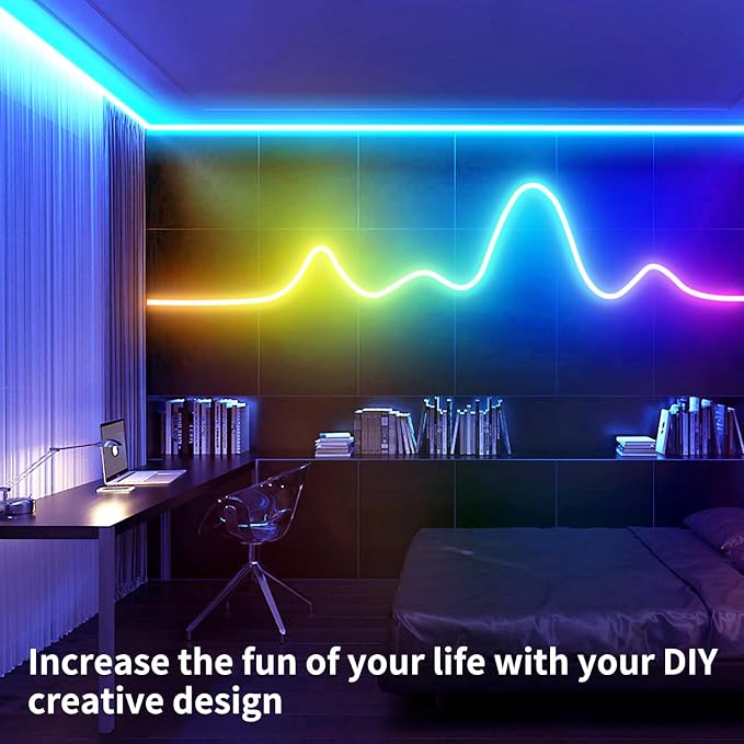 segrass 16.4FT Neon Rope Light,Flexible Led Rope Lights Control with App/Remote,Multiple Mode Rope Lights,IP65 Outdoor RGB Led Neon Lights Waterproof,Music Sync Gaming Led Neon Light Strip for Bedroom - Image 3