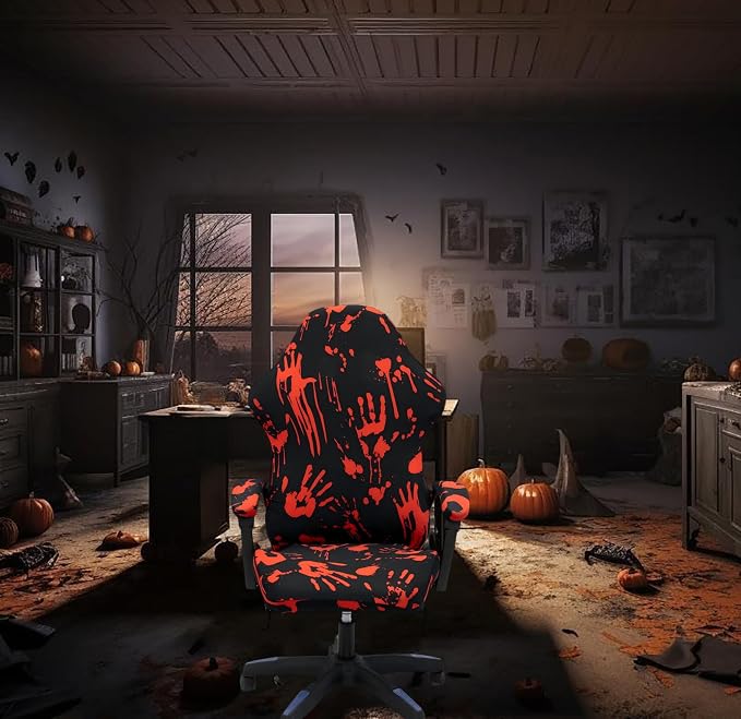 Gaming Chair Covers Slipcovers, Stretch Removable Washable Computer Reclining Gaming Chair Protector Slipcovers with Armrest Cover (No Chairs) (Halloween-bloodyprinting Black) - Image 2