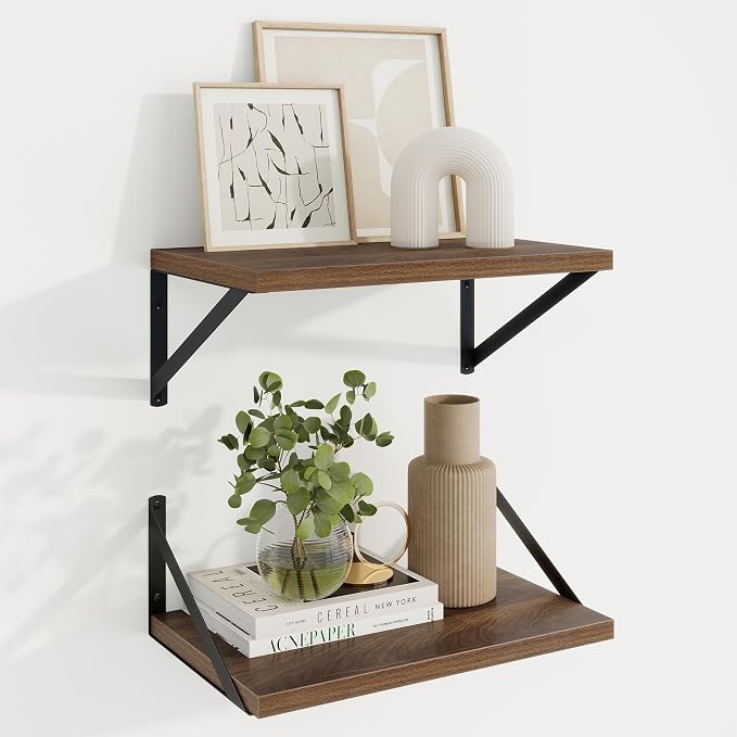 Axeman Deep Floating Shelves, 16'' x 10'' Walnut Wall Shelves Set of 2 by Axeman