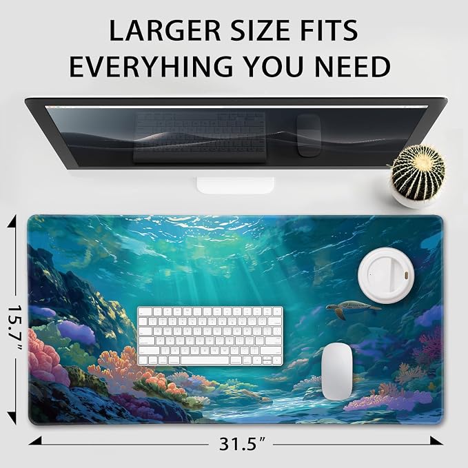 Sea Turtles Large Gaming Mouse Pad Desk Mat 31.5"x15.7" | Extended Mousepad, Non-Slip Rubber Base , Stitched Edges, for Computer/Laptop/Office/Home - Image 4