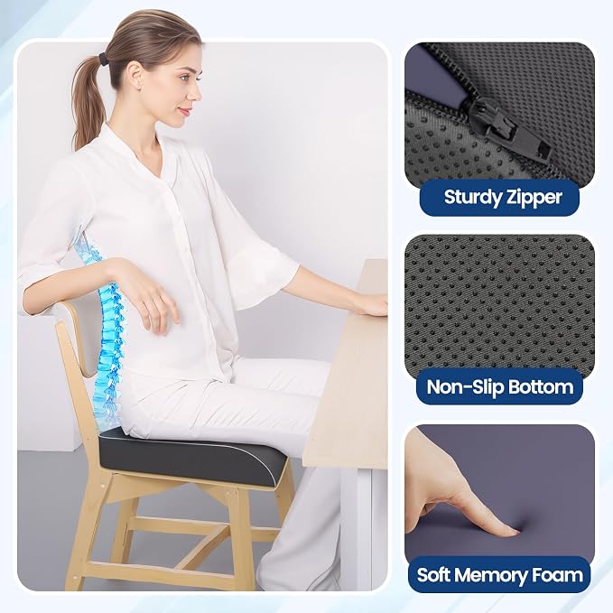 SweetSlubr Seat Cushion, Chair Pad, Memory Foam Tailbone Pain Relief | Office Chair Cushion for Tailbone Pain Relief, Non-Slip Cover, Soft Support for Office Chair, Car Seat, Airplane,X-Large/Gray - Image 3