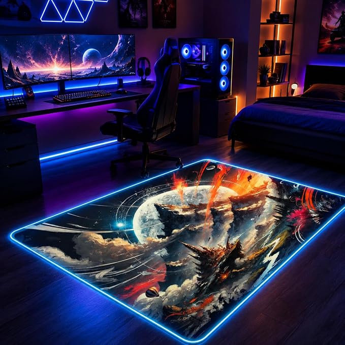 Gaming Rug RGB LED Light (3x5 Enchanted Luminescent) - Bedroom Gamer Rug Floor Mat Gaming Decor - Kids Room Rug Anti Slip Mat for Gamer Chair – Play Game Room Décor for Teen, Boys, Kids - Image 8