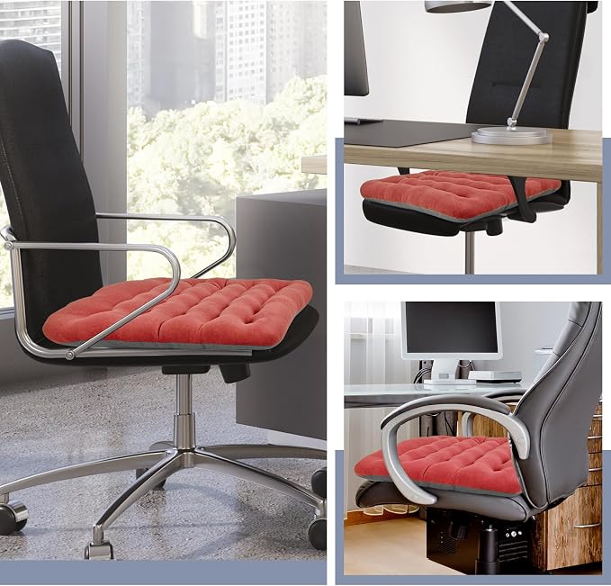 BUYUE Good Support Office Chair Cushion Padded, Soft Velvet Comfortable Non-Slip Seat Cushion for Computer Desk Kitchen Chair (1 Count, Rose) - Image 2