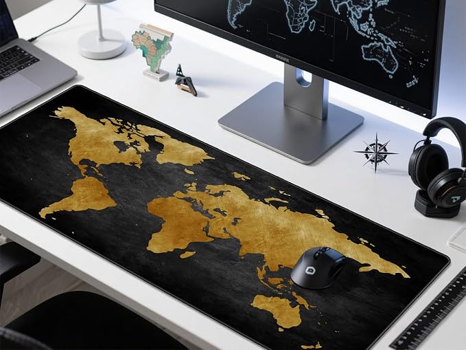 Rinaze Mouse Pad Desk Mat, Multifunctional Large Gaming Mousepad, Office Desk Pad with Washable Durable Design, Keyboard Pad in Black World Map - Image 7