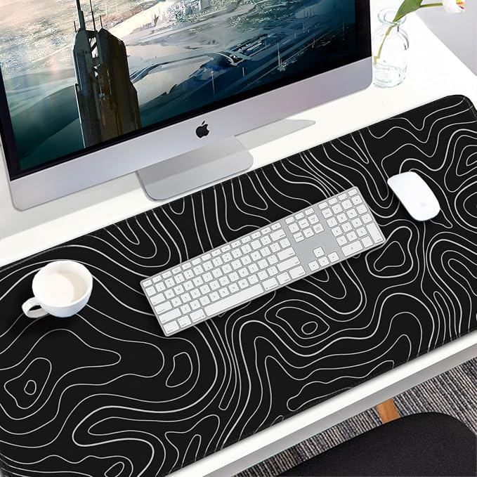 Large Extended Gaming Mouse Pad, 31.5x15.7 inch Computer Keyboard Mouse Mat, Water Resist Non-Slip Mousepad Rubber Base Long XXL Desk Mouse Pad for Gaming, Office & Home, Black White Lines - Image 7