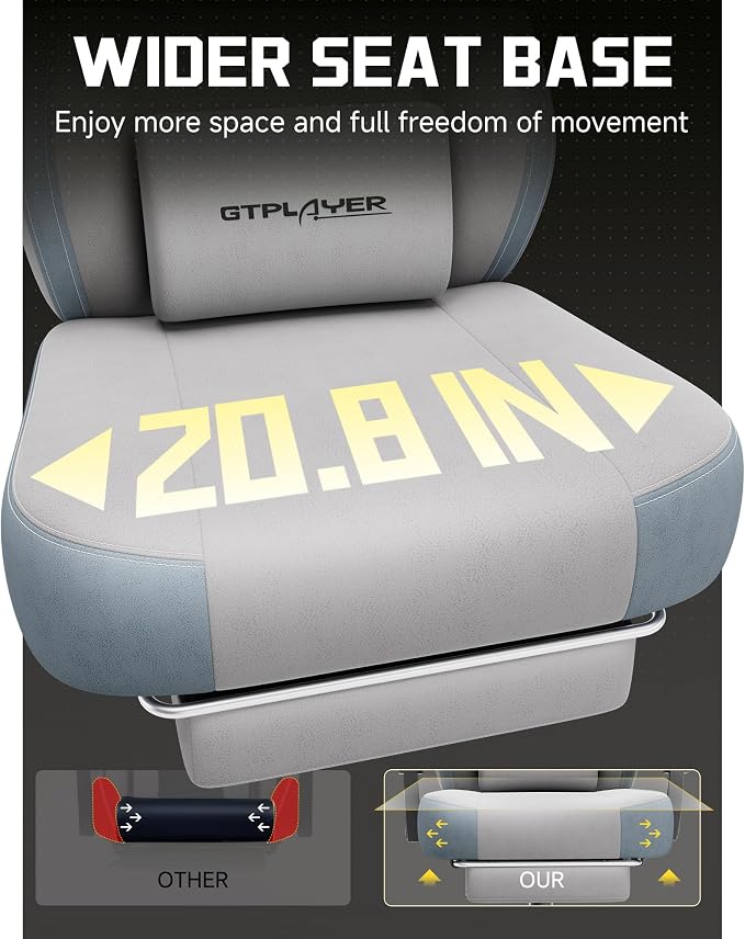 GTPLAYER Big & Tall Gaming Chair, Wide Seat with Footrest, Gray | Ergonomic High Back Computer Desk Chair for Adults, Comfort Padded Seat with Lumbar Support Armrests Recliner for Office/Home - Image 5