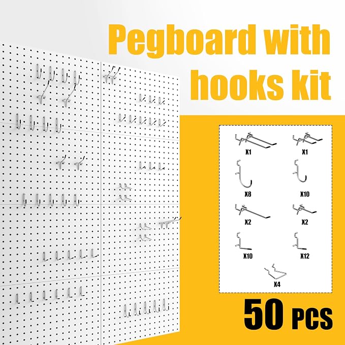 Spampur Peg Board, 8 Pack Metal Pegboard Panels with 50 Hooks - Image 7
