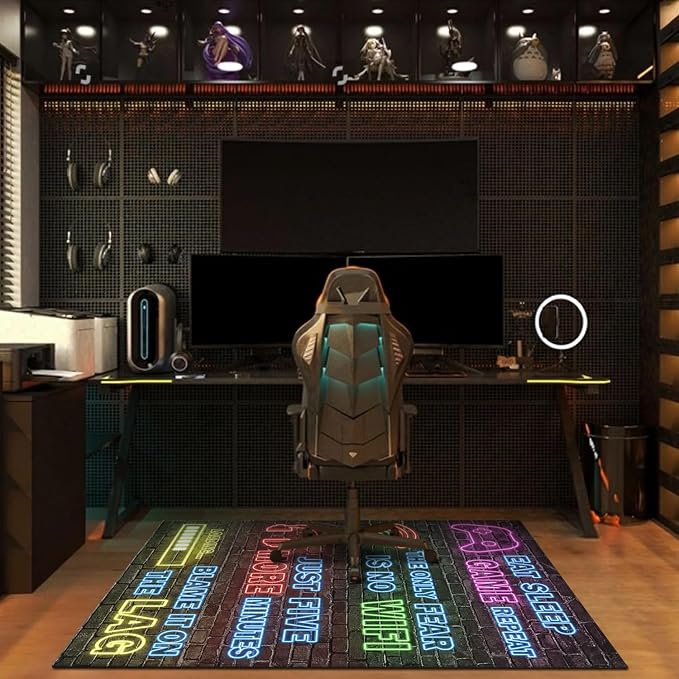 Gaming Chair Mat for Carpet Hardwood Tile Floor,36"x48" Gaming Rug for Gaming Room, Under Desk Non Slip Gamer Rug,Low-Pile Game Room Rug,Rubber Backing Large Gaming Chair Floor Mat,Printed Neon - Image 5