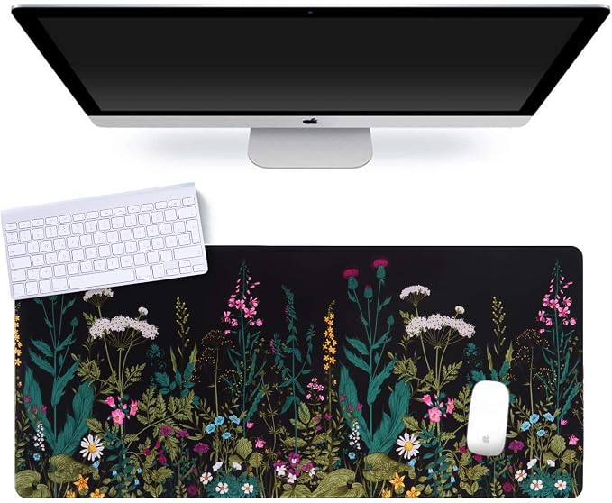 iCasso Desk Mat, Large Desk Mouse Pad for Desk,Home Office - Green Weeds | Desk Protector,Cottagecore Mouse Pad for Women with Smooth Lycra, Water-resistant, Non-slip Rubber Base and Stitched Edges - Image 8