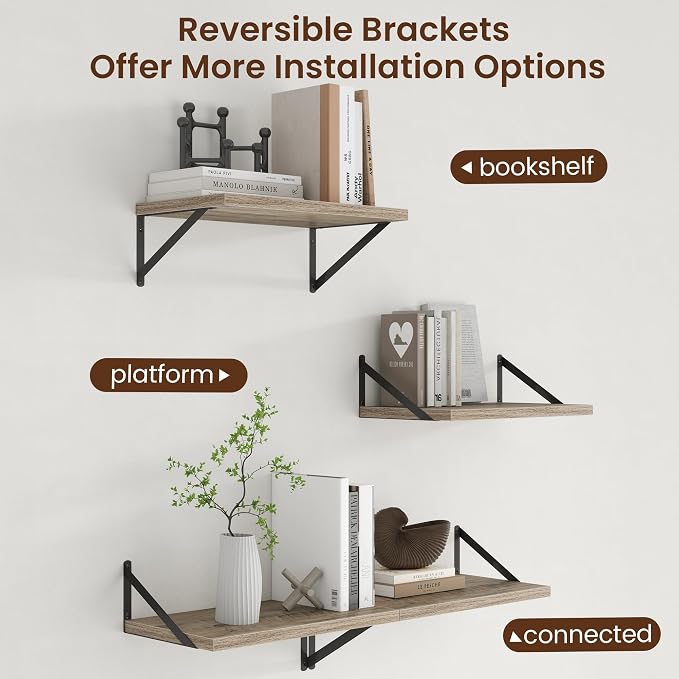 Axeman Deep Floating Shelves - 20 Inch Floating Shelves Set of 2-12 Inch Deep Grey Wall Shelves for Living Room Bathroom Kitchen - Image 4
