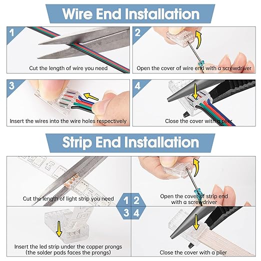 Solderless LED Strip Connectors 4 Pin,RGB Strip to Controller Jumper - Image 6