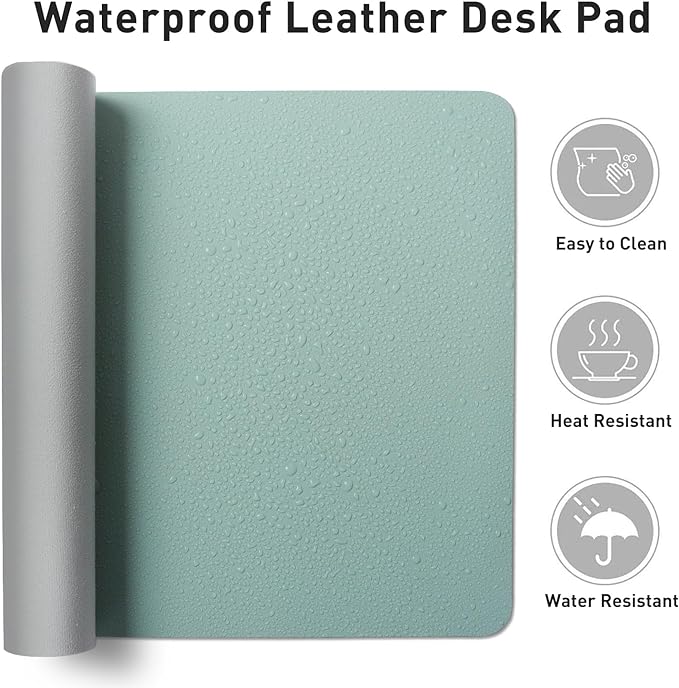 Aothia Leather Desk Pad Protector, Mouse Pad,Office Desk Mat, Non-Slip PU Leather Desk Blotter, Laptop Desk Pad, Waterproof Desk Writing Pad for Office and Home (36" x 17", Light Blue) - Image 6