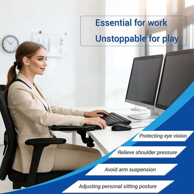 Arm Rest for Desk,Rotating Adjustable Computer Desk Armrest Extender Tray,Ergonomic Elbow Support Relieve Stress,Eliminate Pain,Reduce Office Occupational Chronic - Image 3