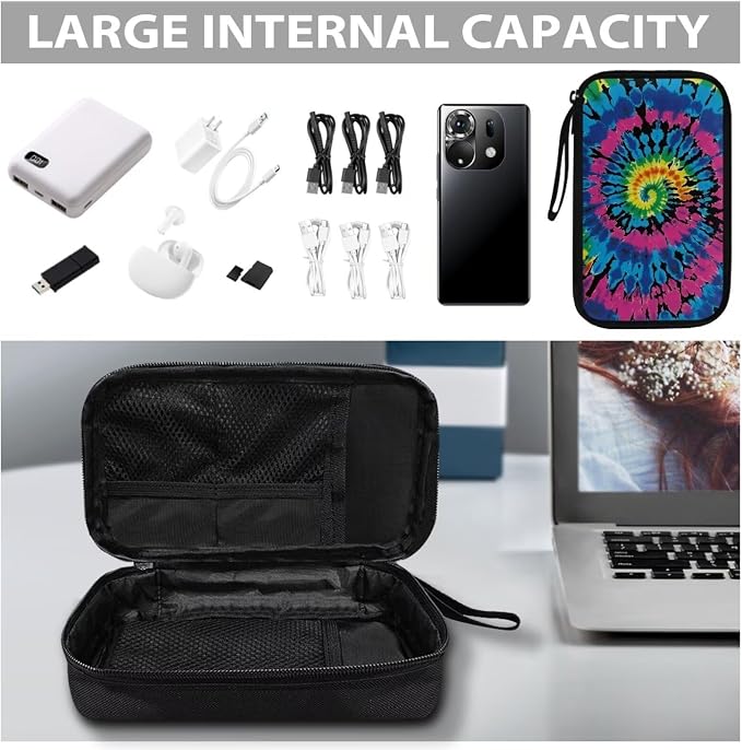Tie Dye Print Portable Travel Cable Organizer Bag, Tech Storage Bag for Cord, Charger, Phone, Earphone, Hard Drive, USB, SD Card and Electronic Accessories - Image 7