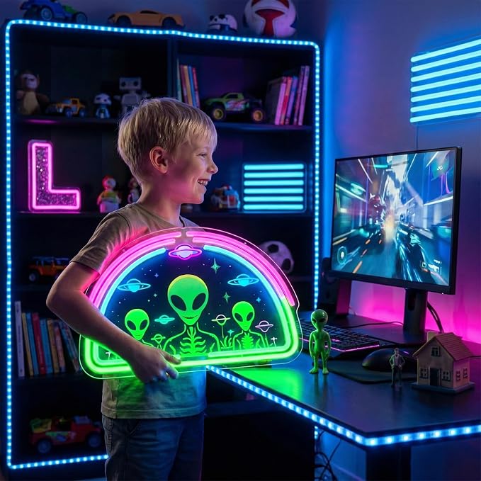 Alien Neon Sign,Neon Signs for Wall Decor,Space UFO LED Neon Light Wall Decor for Game Room,Mancave,Dorm & Party,Dimmable USB Powered Neon Wall Art Aesthetic for Teens,Gamers & Sci-Fi Lovers - Image 5