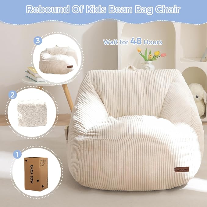 MAXYOYO Kids Bean Bag Chair, Bean Bag Couch with Handle, Comfy Toddler Chair for Boys and Girls, Accent Sofa Chair with Pocket for Gaming Reading Relaxing, Beige | Comfy Toddler Chair for Boys and Girls, Accent Sofa Chair with Pocket for Gaming Reading... - Image 5