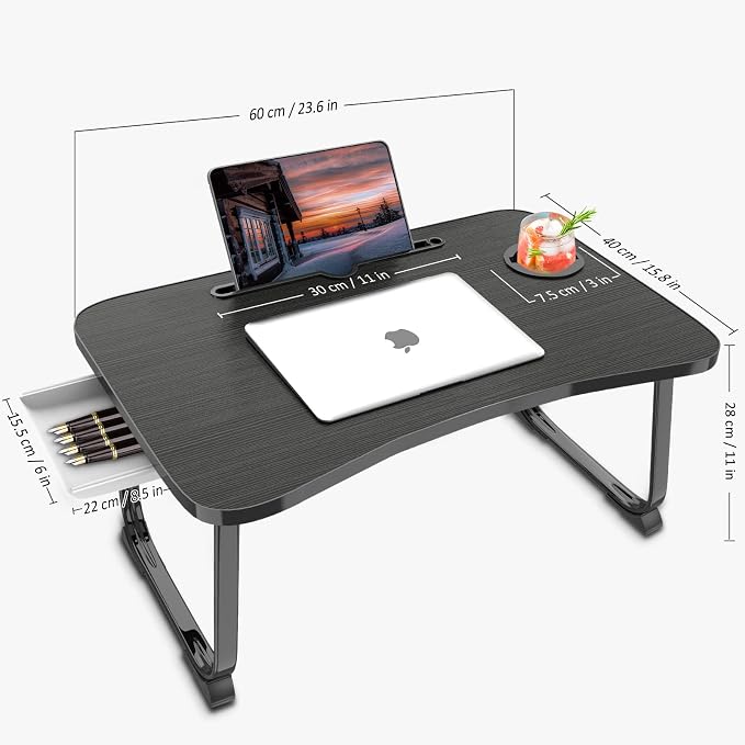 Fayquaze Lap Laptop Desk, Portable Foldable Laptop Bed Table with Storage Drawer and Cup Holder, Lap Desk Lap Bed Stand Tray Table Serving Tray for Eating, Reading and Working - Image 6