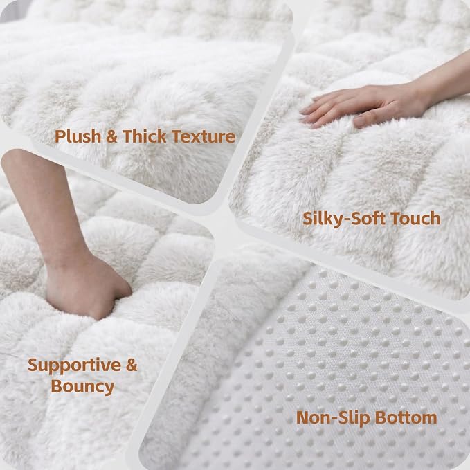 Cozy Memory Foam Faux Fur Floor Bean Bag Chair, White | Soft fluffy faux fur exterior, memory foam padded bean bag, versatile lounge seat for bedroom decor & leisure use - Image 8